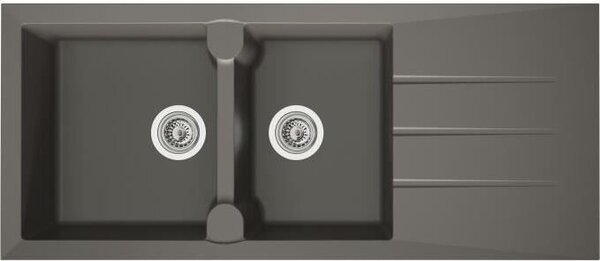 Lavello da incasso a doppia vasca + 1 scolapiatti Aloa - Materiale sintetico - 116 x 50 cm - Grigio cemento