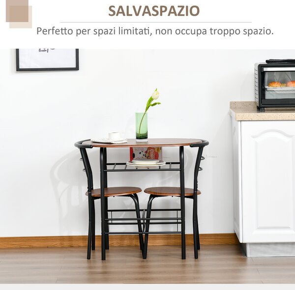 HOMCOM Set 3 Pezzi Mobili da Bar, Ristorante, Casa - 2 Sedie (38x47.5x75cm) 1 Tavolo (80x50x76cm) in Metallo e MDF|Aosom
