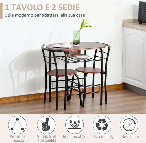 HOMCOM Set 3 Pezzi Mobili da Bar, Ristorante, Casa - 2 Sedie (38x47.5x75cm) 1 Tavolo (80x50x76cm) in Metallo e MDF|Aosom