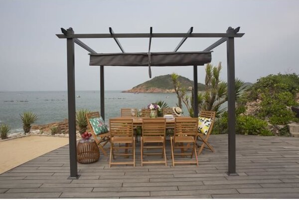 Pergola KIBA con tettoia avvolgibile - Grigio - 3 x 3 m