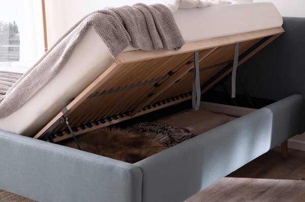 Letto matrimoniale imbottito blu/grigio con contenitore con rete inclusa 180x200 cm Mattis – Meise Möbel