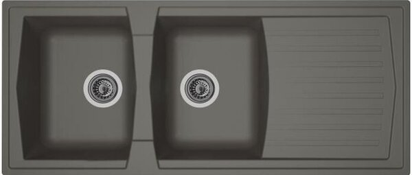 STRADOUR Lavello da incasso per cucina con 2 cestini + 1 scolapiatti Arena - Resina sintetica - 116 x 50 cm - Grigio cemento