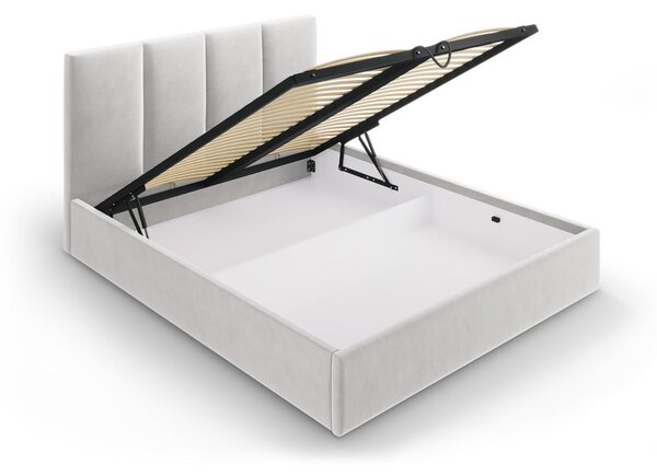 Letto matrimoniale imbottito grigio chiaro con vano contenitore con griglia 160x200 cm Juniper - Mazzini Beds