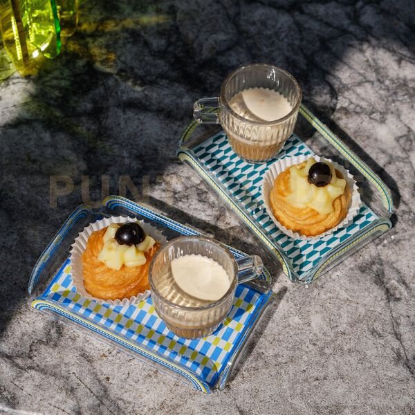 Happy coffee set 2 tazzine e vassoietto in cristallo acrilico deco