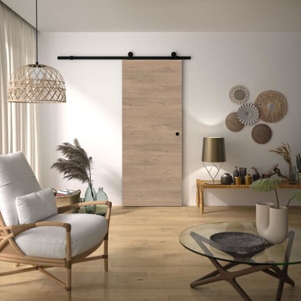 Kit porta scorrevole – OPTIMUM – RIO + RAAP NO – H 204 x 83 x 3,6 cm, acciaio, colore nero, installazione rapida