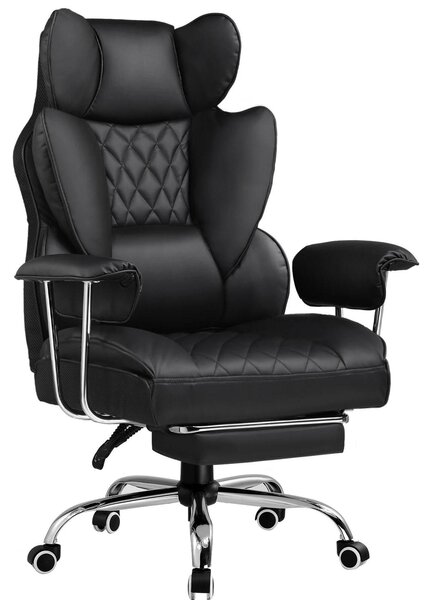Sedia da gaming, supporto lombare a molle, design ergonomico, nero (pelle)
