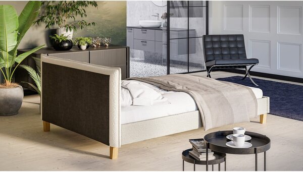Letto matrimoniale imbottito crema con griglia 140x200 cm Tina - Ropez