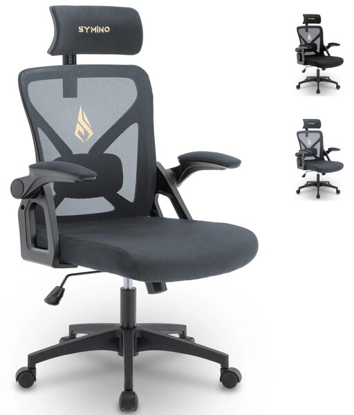 Sedia da ufficio, design ergonomico, funzioni regolabili, altezza 106-129 cm, grigio scuro