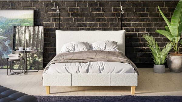 Letto matrimoniale imbottito crema con griglia 140x200 cm Tina - Ropez