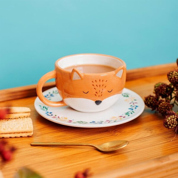Tazza in dolomia arancione con piattino , 210 ml Finley Fox - Sass & Belle