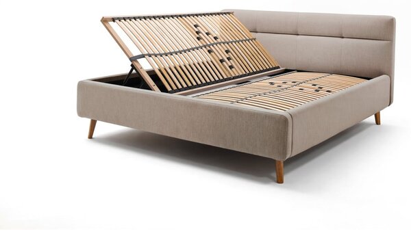 Letto matrimoniale imbottito beige con contenitore con rete inclusa 160x200 cm Lotte – Meise Möbel