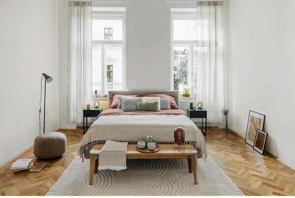 Letto matrimoniale imbottito beige con contenitore con rete inclusa 160x200 cm Lotte – Meise Möbel