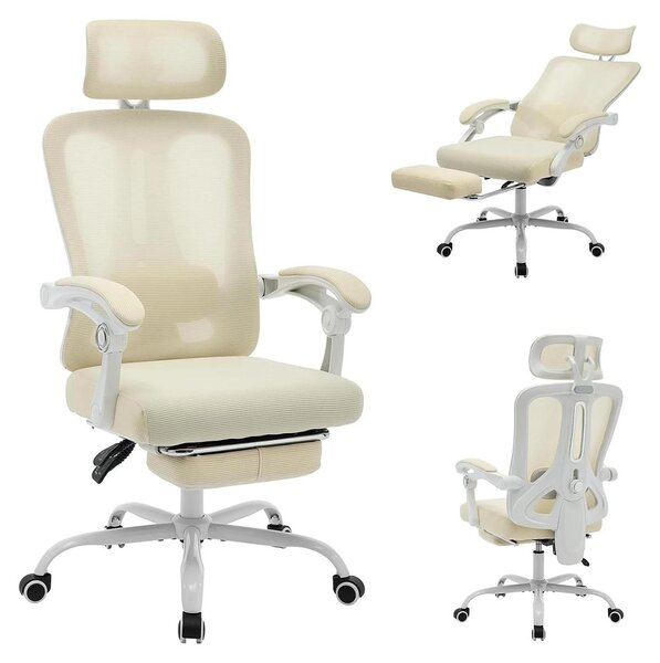 Sedia da ufficio, design ergonomico, supporto lombare regolabile, beige