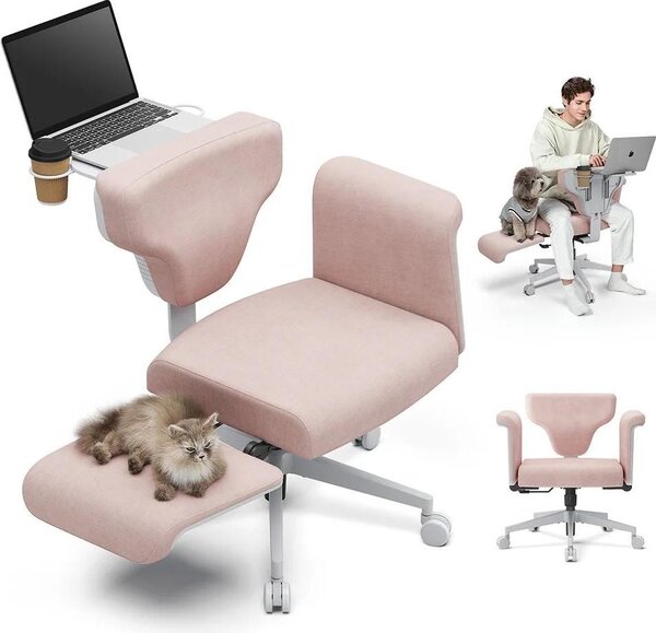 Sedia da ufficio, design ergonomico, schienale regolabile, rosa