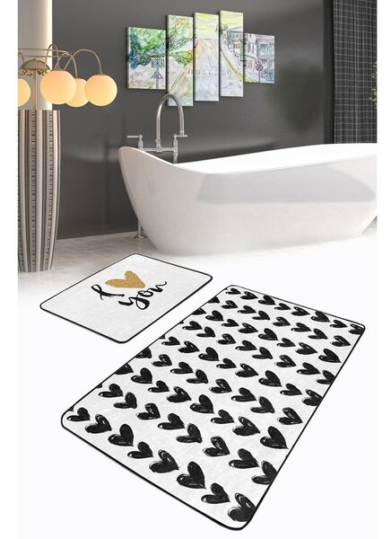 Tappetini da bagno bianco-nero in set da 2 100x60 cm - Minimalist Home World