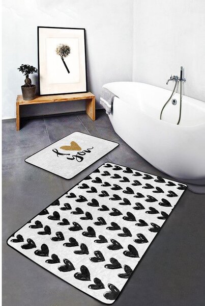 Tappetini da bagno bianco-nero in set da 2 100x60 cm - Minimalist Home World