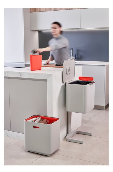 Bidone in acciaio beige per rifiuti differenziati 60 l Totem Max - Joseph Joseph