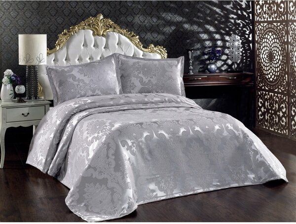 Set copriletto e federe in cotone grigio per letto matrimoniale 240x260 cm Beste - Mijolnir