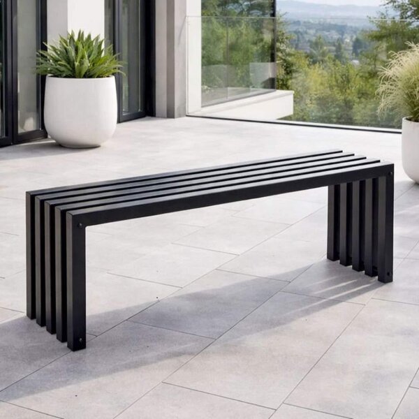 DanDiBo Panchina da giardino in metallo solido resistente alle intemperie nero 120 cm Panchina moderna Ida 96245 Panchina da parco in ferro a doghe