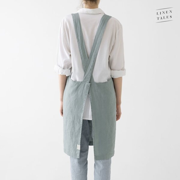 Grembiule di lino verde Crossback, lunghezza 80 cm Milieu - Linen Tales