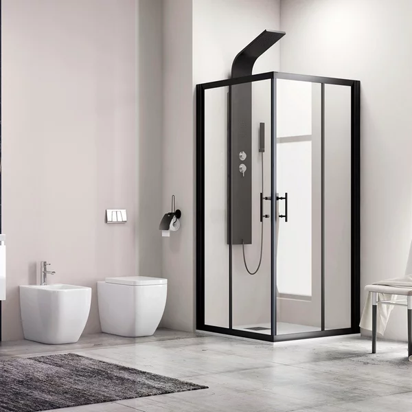 Box doccia 90x70 angolare profili neri vetro trasparente modello KF1000B - KAMALU