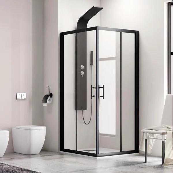 Box doccia angolare 80x80cm telaio nero opaco KF1000B - KAMALU