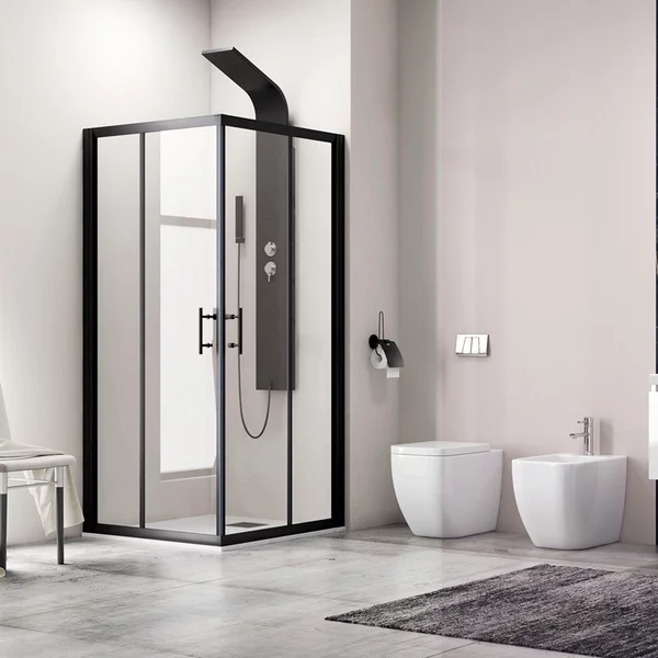 Box doccia telaio nero 70x70 angolare vetro trasparente modello KF1000B - KAMALU