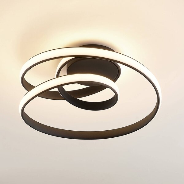 Plafoniera a LED Sakina Lucande, dimmerabile, Nero, Soggiorno / Sala da pranzo, Metallo, Design, Plafoniera LED