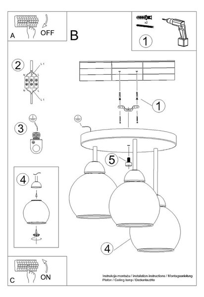 Lampada da soffitto nera ø 15 cm Grande - Sollux