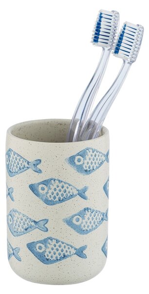 Tazza in ceramica blu e bianca per spazzolini da denti Aquamarin - Wenko