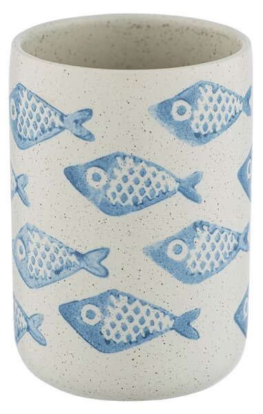 Tazza in ceramica blu e bianca per spazzolini da denti Aquamarin - Wenko