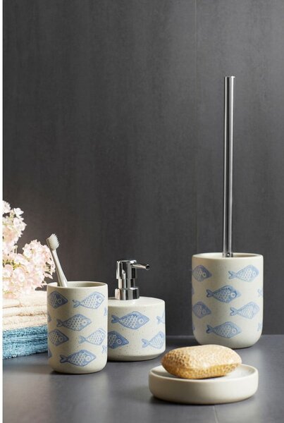 Tazza in ceramica blu e bianca per spazzolini da denti Aquamarin - Wenko