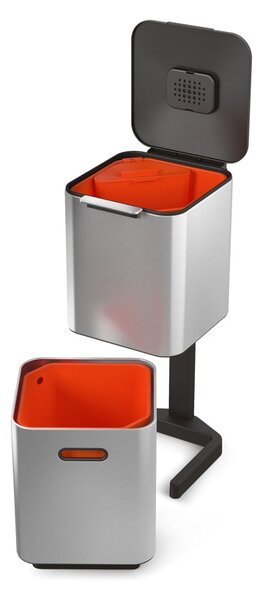 Bidone in acciaio per rifiuti differenziati in argento 40 l Totem Compact - Joseph Joseph