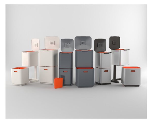 Bidone in acciaio per rifiuti differenziati in argento 40 l Totem Compact - Joseph Joseph