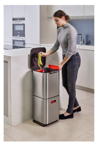 Bidone in acciaio per rifiuti differenziati in argento 40 l Totem Compact - Joseph Joseph