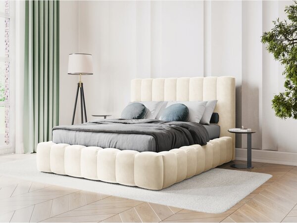 Letto matrimoniale imbottito beige con contenitore con griglia 160x200 cm Kelp - Micadoni Home