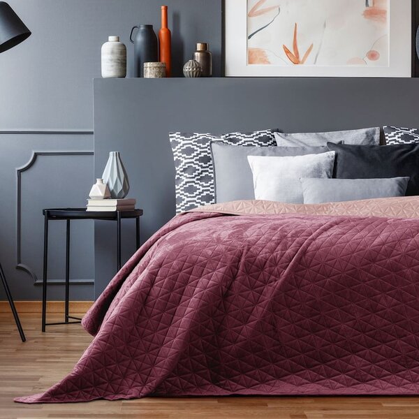 Copriletto trapuntato in velluto rosa scuro 170x210 cm Laila - AmeliaHome