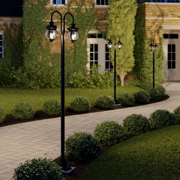 Lampada da esterno Lindby Farley, 215 cm, a 2 luci, IP44, E27 Farley Lindby, dimmerabile, Nero, Metallo, Antico