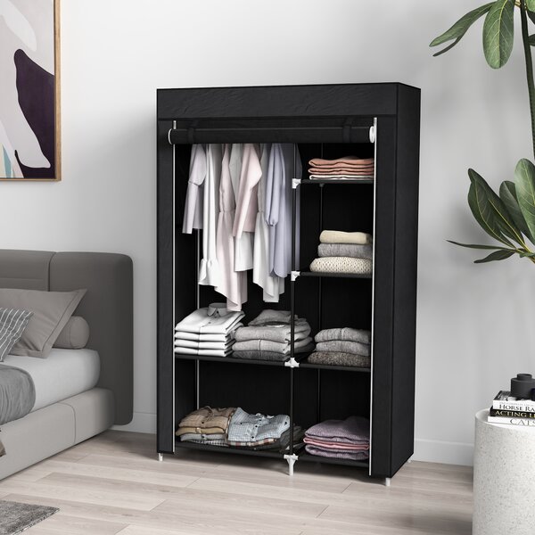 HOMCOM Armadio Guardaroba Portatile in Tessuto con 6 Ripiani Aperti e un Appendino, 103x43x162.5 cm, Nero