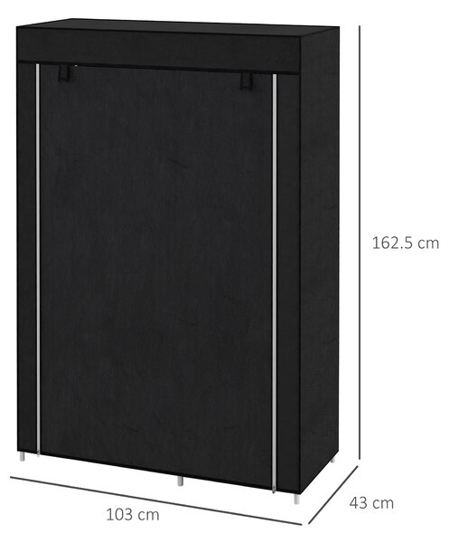 HOMCOM Armadio Guardaroba Portatile in Tessuto con 6 Ripiani Aperti e un Appendino, 103x43x162.5 cm, Nero