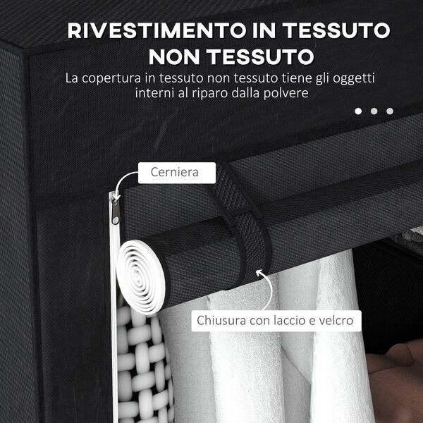 HOMCOM Armadio Guardaroba Portatile in Tessuto con 6 Ripiani Aperti e un Appendino, 103x43x162.5 cm, Nero