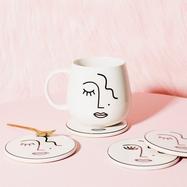 Tazza in porcellana bianca, 400 ml Abstract Face - Sass & Belle