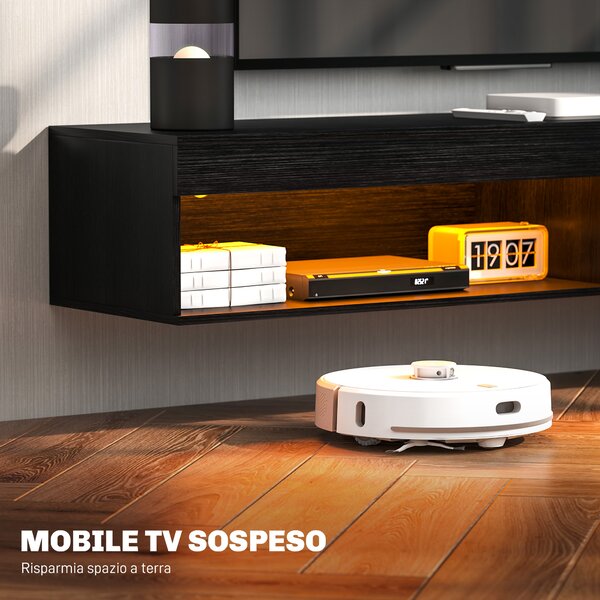 HOMCOM Mobile Porta TV fino 75" Sospeso con Luci LED 16 Colori e Telecomando, 180x40x30cm, Nero
