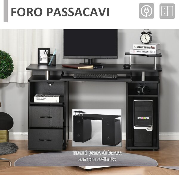 HOMCOM Scrivania da Ufficio Moderna in Legno con Cassetti e Mensola Estraibile per Tastiera Ideale per Studio e Lavoro 120x55x85cm Nera |Aosom