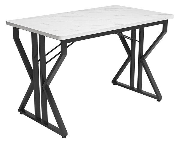 Tavolo da pranzo con gambe in metallo, moderna marmorizzazione, struttura in metallo stabile, 119×70×75 cm,Bianco+Nero