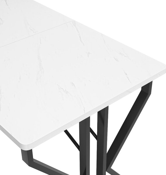 Tavolo da pranzo con gambe in metallo, moderna marmorizzazione, struttura in metallo stabile, 119×70×75 cm,Bianco+Nero