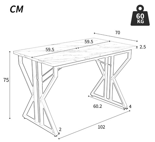 Tavolo da pranzo con gambe in metallo, moderna marmorizzazione, struttura in metallo stabile, 119×70×75 cm,Bianco+Nero