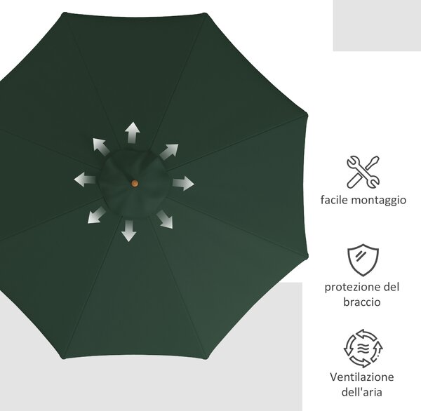 Outsunny Ombrellone da Giardino con Doppio Tettuccio, in Bambù e Poliestere, Ø325x250 cm, Verde