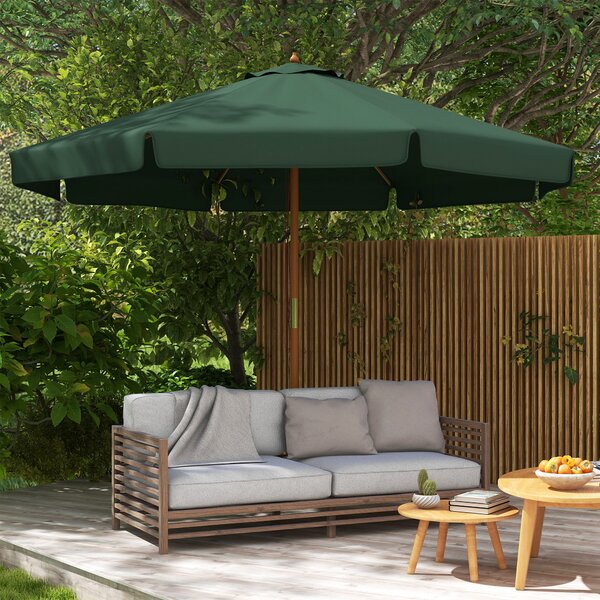 Outsunny Ombrellone da Giardino con Doppio Tettuccio, in Bambù e Poliestere, Ø325x250 cm, Verde