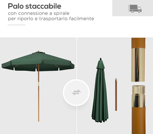 Outsunny Ombrellone da Giardino con Doppio Tettuccio, in Bambù e Poliestere, Ø325x250 cm, Verde